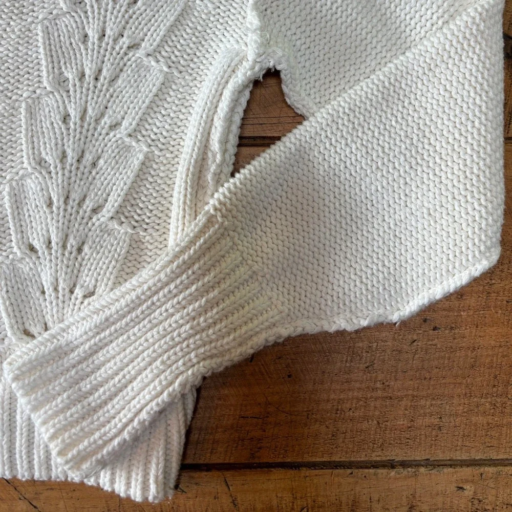 Free People Womens Bell Song Cream Cable Knit Long Sleeve Pullover Sweater XS